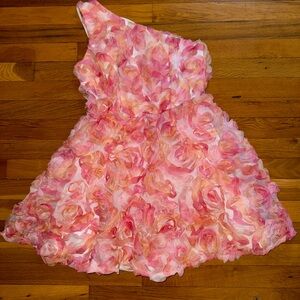 Pink and Orange Asymmetrical Ruffled Event Dress